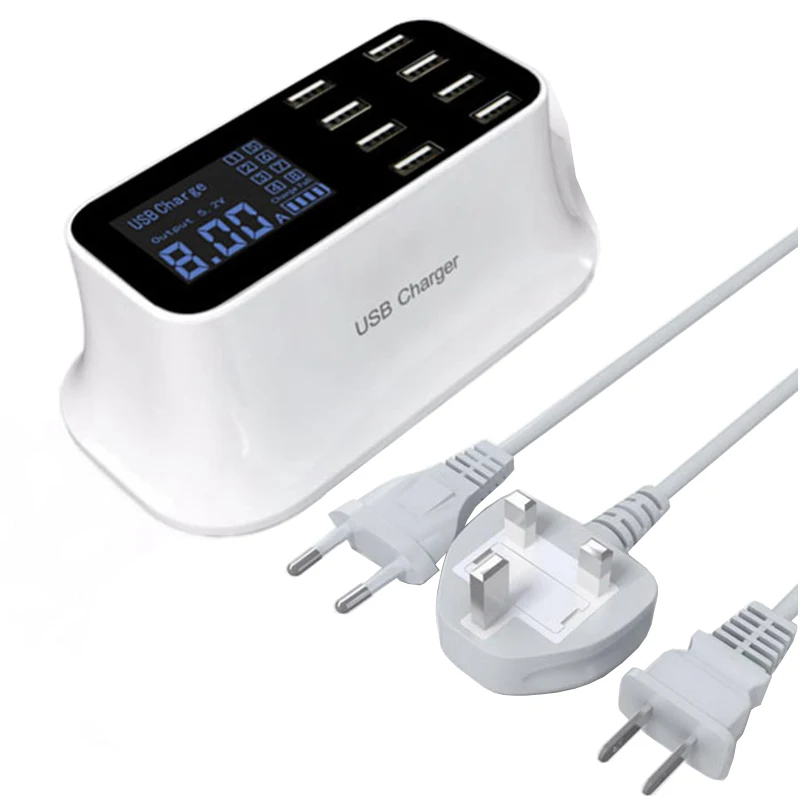 

USB Charger 8 Port Smart Dock Station LED Display Quick Desktop Power Adapter Socket For iPhone Xs XR iPad SAMSUNG Xiaomi Tablet