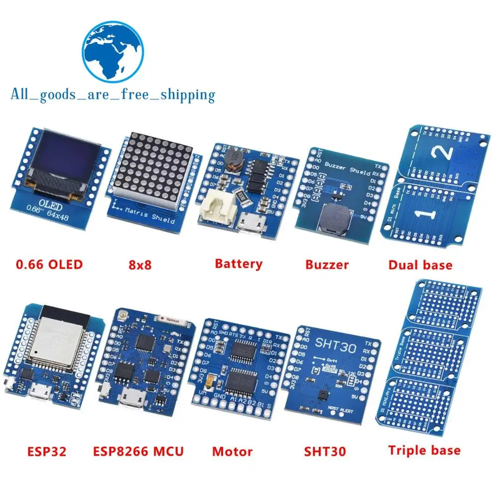 

Esp8266 D1 Mini Pro Wifi Nodemcu Data Logger Shield Ds1307 Battery 0.66 Oled Dc Power Buzzer V1.0.0 Dual Base For Wemos Diy Kit