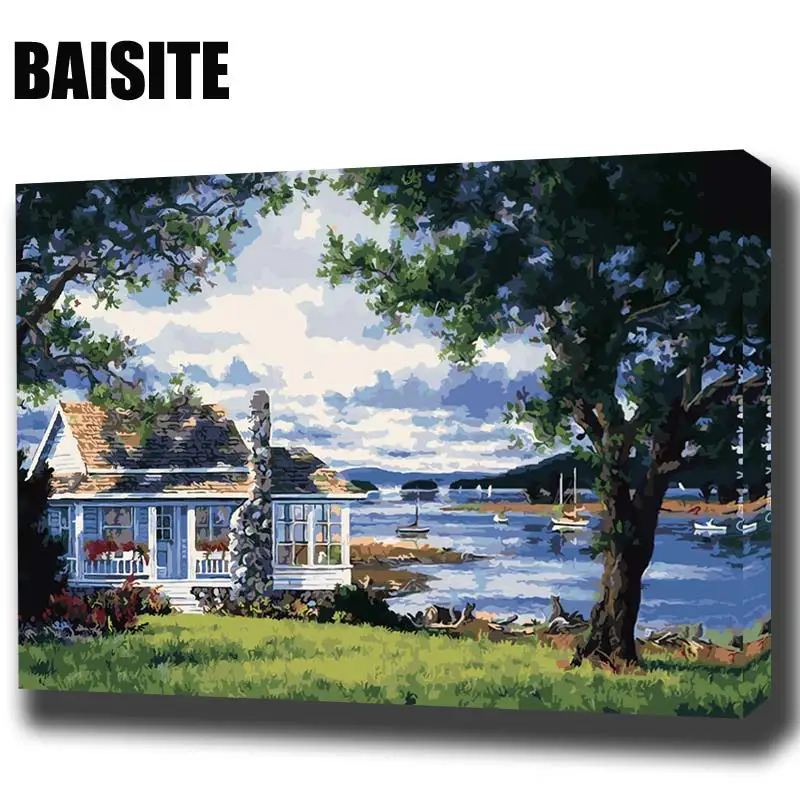 

BAISITE DIY Framed Oil Painting By Numbers Landscape Pictures Canvas Painting For Living Room Wall Art Home Decor E815
