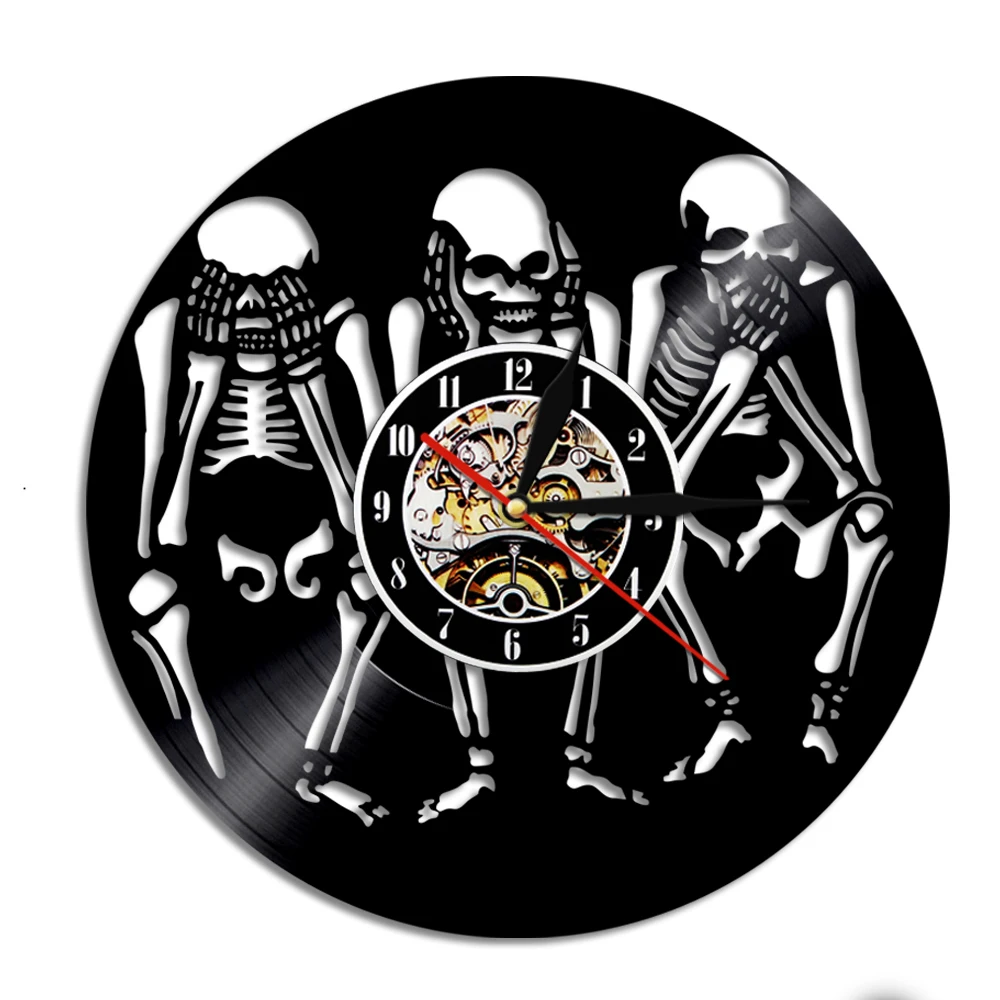 

1Piece Evil Skull Vinyl Record Wall Clock With Led Lighting Handmade Home Decor Vintage Watch Classic Clock Relogio De Parede