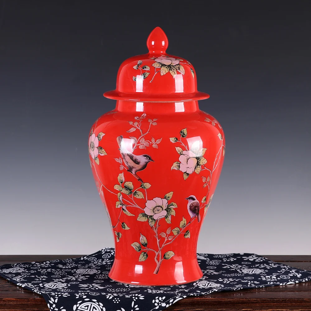 Украшение цветок и птица Цзиндэчжэнь ваза храмовый сосуд керамический фарфор имбирь кувшин свадебный подарок античный имбирь кувшин, ваза