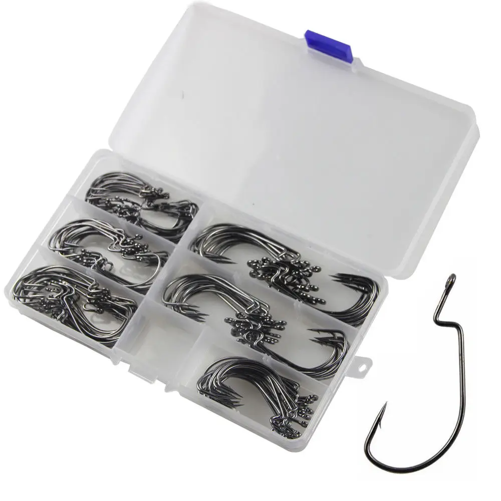 150Pcs-Box-38105-High-Carbon-Steel-Worm-Bait-Hook-Jig-Fishing-Hook-2X-Wide-Gap-Offset (1)