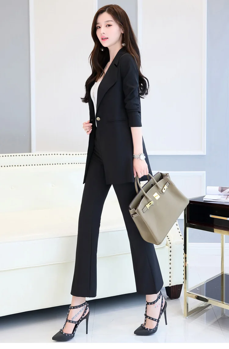 Для женщин Бизнес Костюмы формальные офисные брюки Костюмы Женский рабочая одежда 2 шт. Наборы для ухода за кожей одна кнопка единые