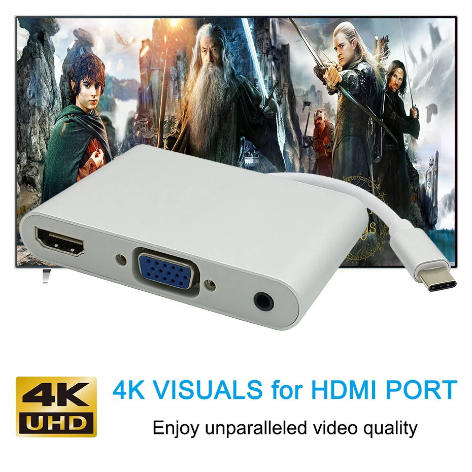 USB C Type C to HDMI VGA 3.5mm Audio Adapter 3 in 1 USB 3.1 USB-C Converter Cable for Laptop Macbook Google Chromebook Pixel (9)