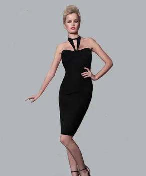 

Free shipping 2020 new arrival autumn dress halter black bodycon HL bandage dress club dresses vestidos H1221