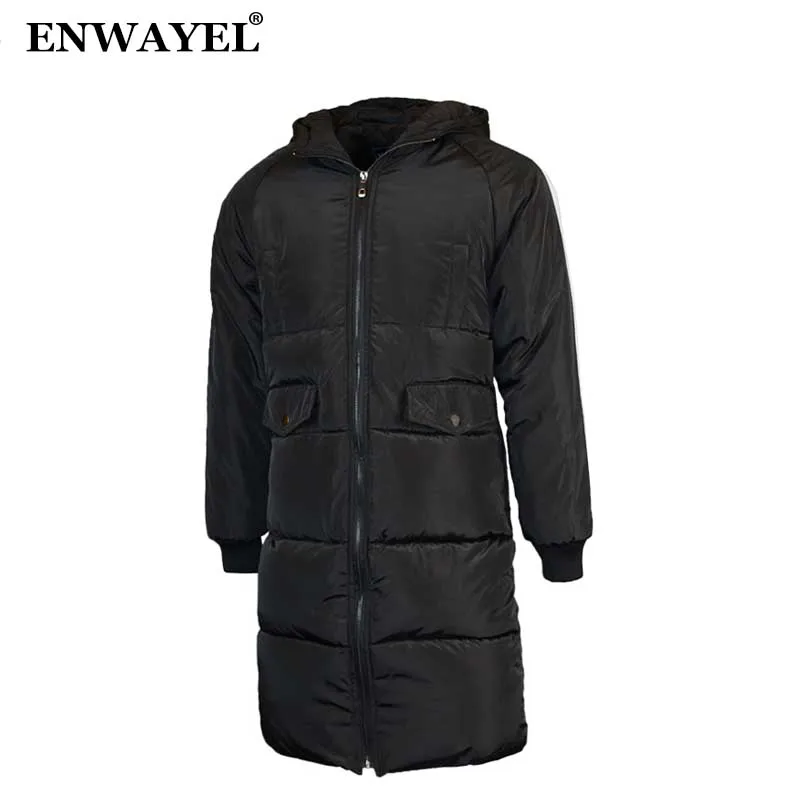 ENWAYEL Autumn Winter Hooded Long Jacket Men Parka Quilted