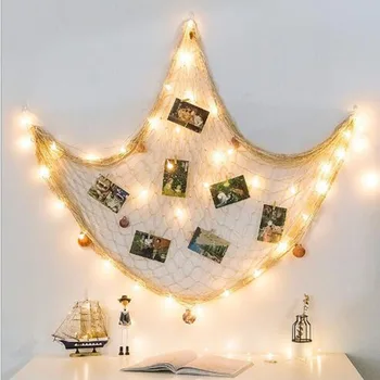 

DIY Novel Fishing Net Photo Artwork Hanging Display Family Pictures Children Artwork Display Christmas Wall Decorations