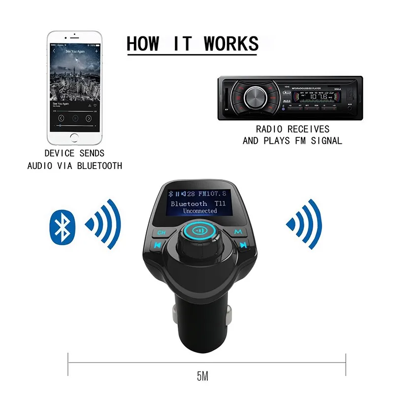 Беспроводной в автомобиле Bluetooth hands free комплект стерео fm-передатчик радио адаптер с двойным USB Автомобильное зарядное устройство