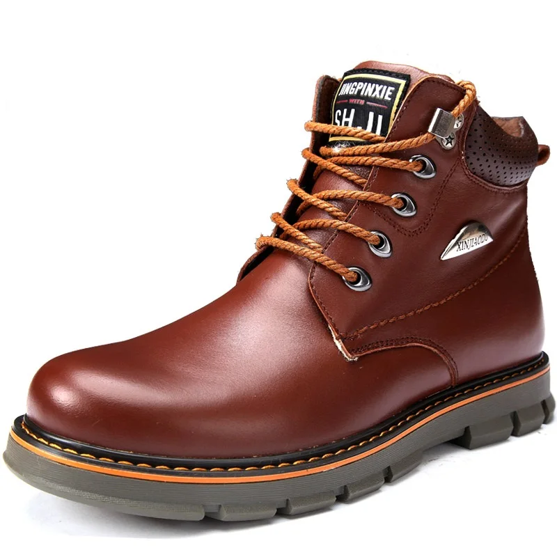 Homens Do No Black De Curto Manter Estilo New Neve Quente Da Brand X339 Inverno Botas brown Couro Impermeável Genuíno FfaI0Hx