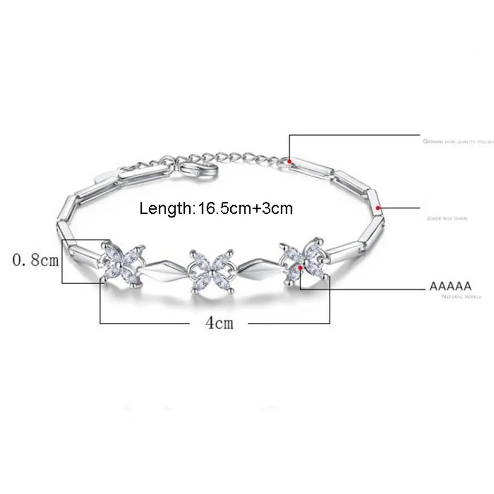 Anenjery роскошный 925 пробы Серебряный 3 шт. прозрачный конь Циркон Клевер Браслеты и браслеты для женщин pulseira S-B53