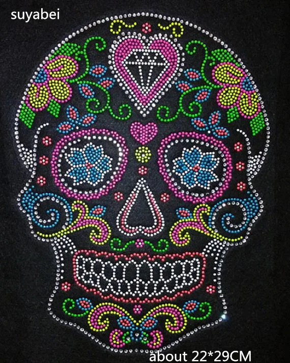 

Big Candy color skull hot fix rhinestone transfer motifs strass iron rhinestones fix iron on applique patches for shirt bag