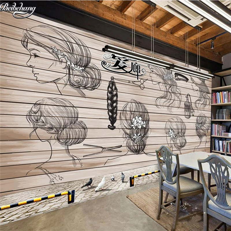 

beibehang Large custom wallpaper hair salon wood barber shop background wall fine decorative painting