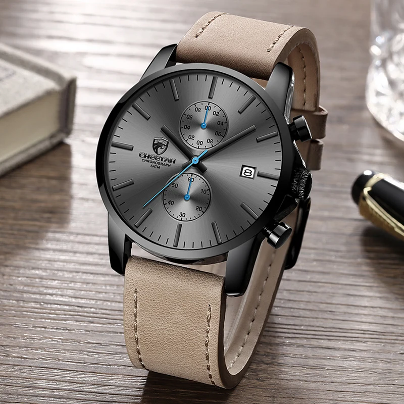 Baratos Relojes CHEETAH para hombre marca superior de lujo para hombres reloj de pulsera deportivo de moda militar reloj de cuarzo de cuero erkek saat reloj Masculino