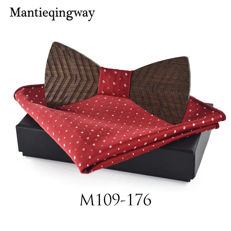 Mantieqingway MensWood Bowtie комплекты носовых платков для свадьбы деловая деревянная