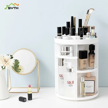 

SYTH New 360 Degree Spin Cosmetic Makeup Organizer Box Storage Rack Plastic Folding Makeup Storage Stand Holder Drop Shipping
