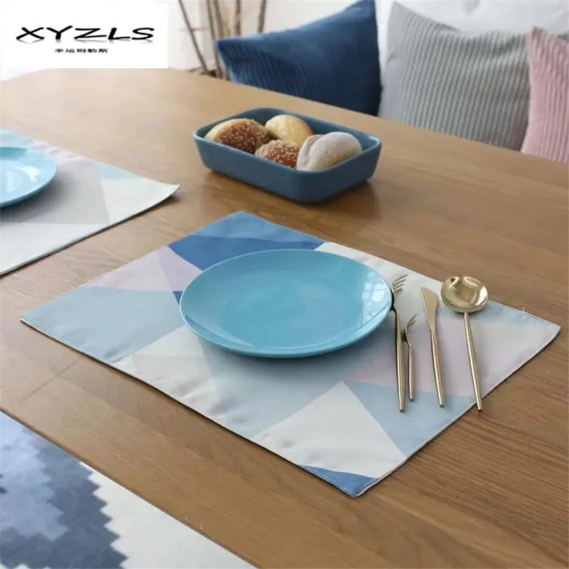 

XYZLS 4PCS/Set Kitchen Table Mats Polyester Cotton Waterproof Placemat Geometric Printed Heat Resistant Bowl Cup Coaster