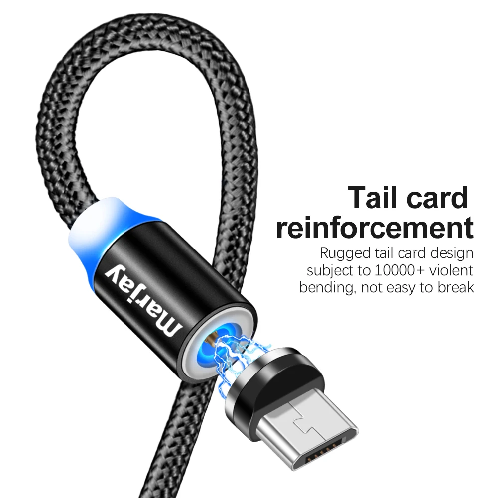Marjay 1 M المغناطيسي كبل شحن ، المصغّر USB كابل ل فون XR XS ماكس X المغناطيس شاحن USB نوع C كابل الصمام شحن سلك الحبل