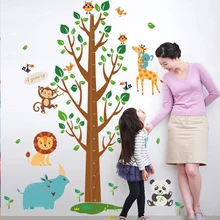 Мультфильм животных дерево расти высота линейка детский сад детские Для детей комнаты Съемный Стикеры стены Наклейка Декор dc18