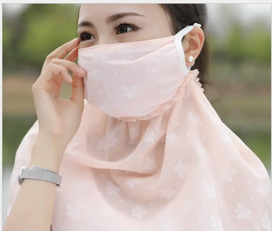 

2018 new summer sun mask sweet flowers chiffon neck shade mask set neck mask