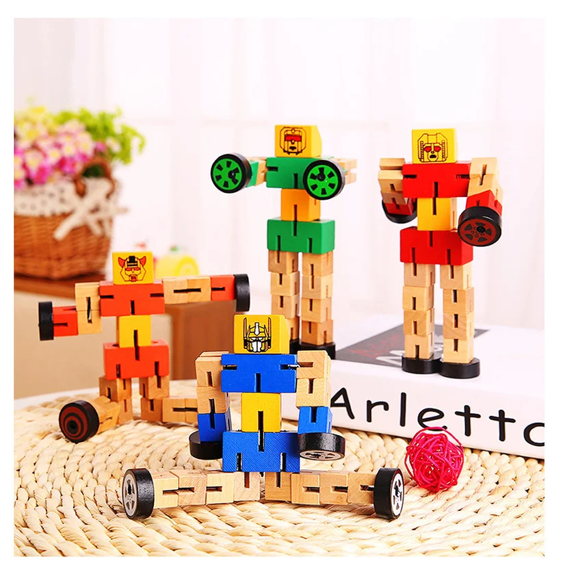 5Pcs Montessori Wooden Walnut Joint Robot Action Figure Kids Educational Toy