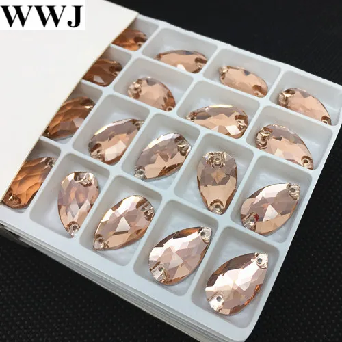 

15Pcs/Lot Light Peach Color Teardrop Sew On Stone Flatback 2 Holes 17x28mm Pear Drop Sewing Glass Crystals 2Holes Dress