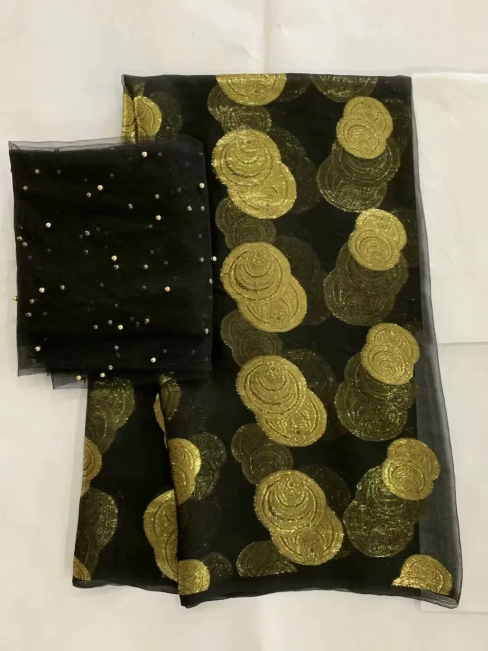 

High quality silk fabric bronzed african lace fabric satin fabric beaded bridal lace nigerian gele headtie7yard/set