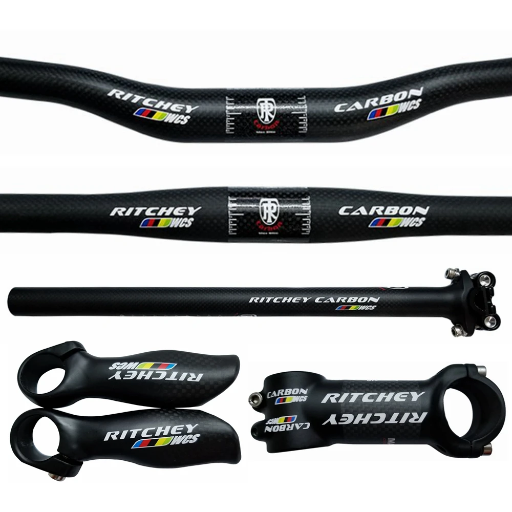 Kaufen Matte 3K Carbon Fiber Radfahren Lenker Sets Mountainbike Lenker Sets Fahrrad Lenker Sattelstütze Vorbau