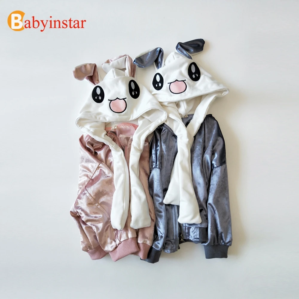 Babyinstar/милый зайчик пожать уху толстовки куртка для девочек осень теплая верхняя