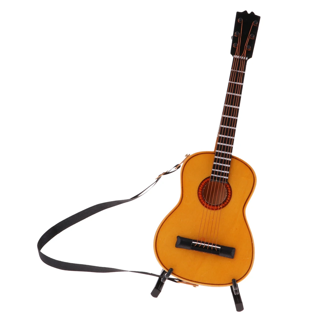 1/6 Scale Wood Guitar Acoustic Bass Guitar Model Toy Miniature Collectibles Crafts