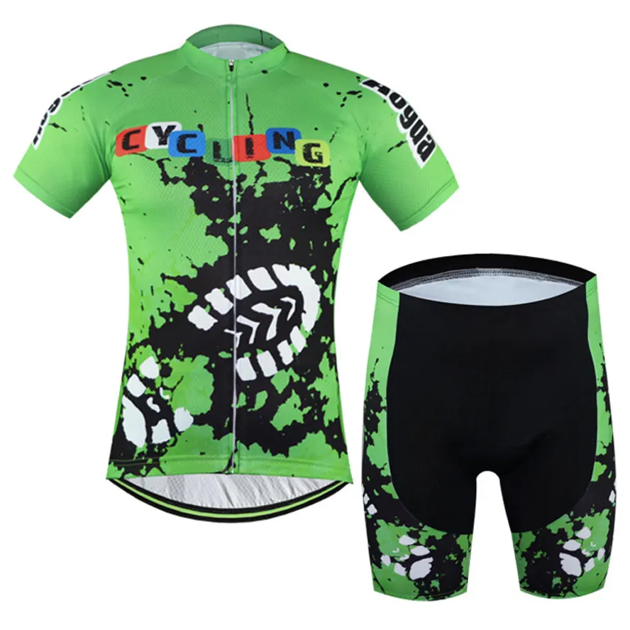 Green Reflective Cycling Jersey Set Short Sleeve Men's Bike Sportswear