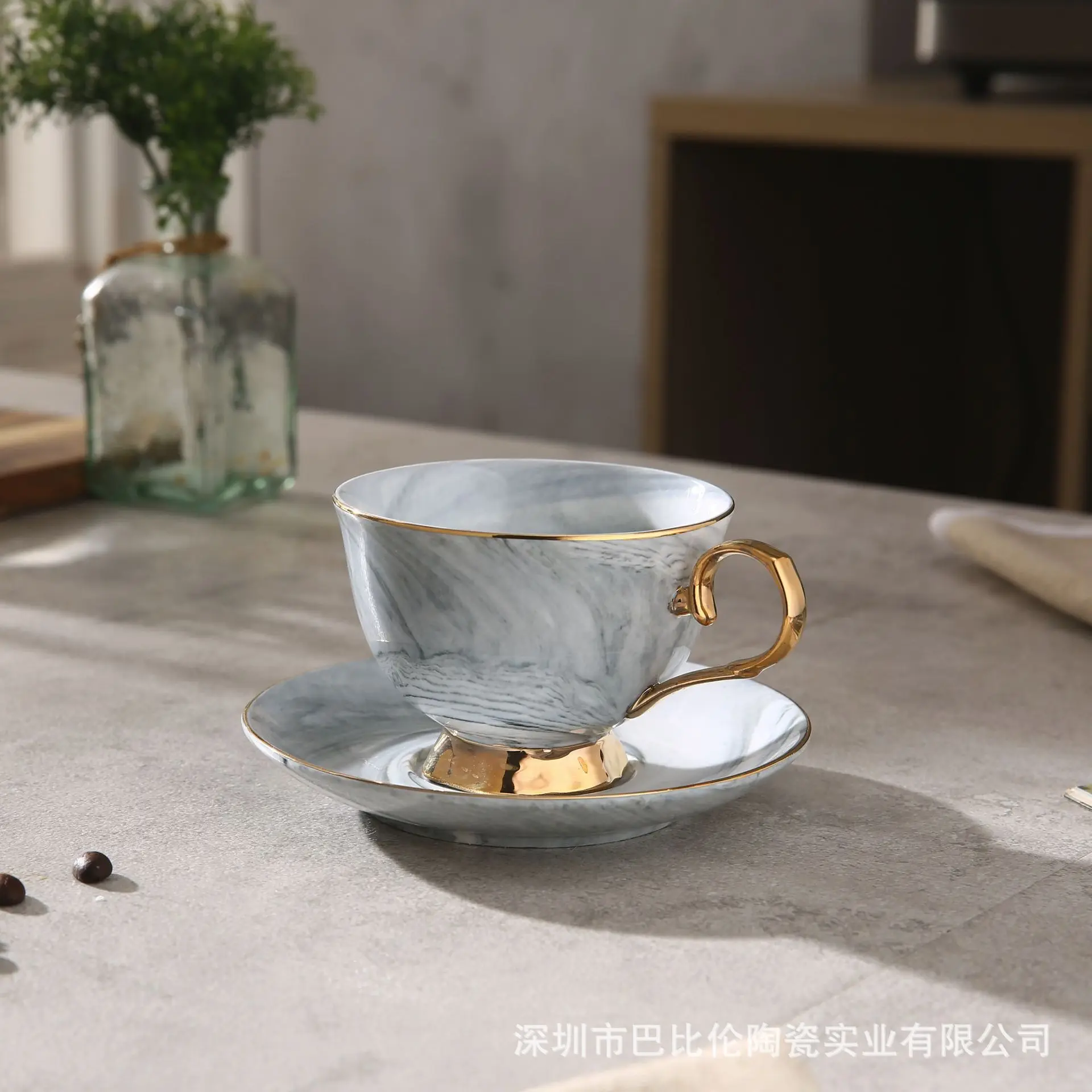 Оригинальная Европейская черная чайная стеклянная мраморная полоска цветная почва керамическая кофейная чашка Золотой Серебряный ход чайная чашка - Цвет: Grey gold