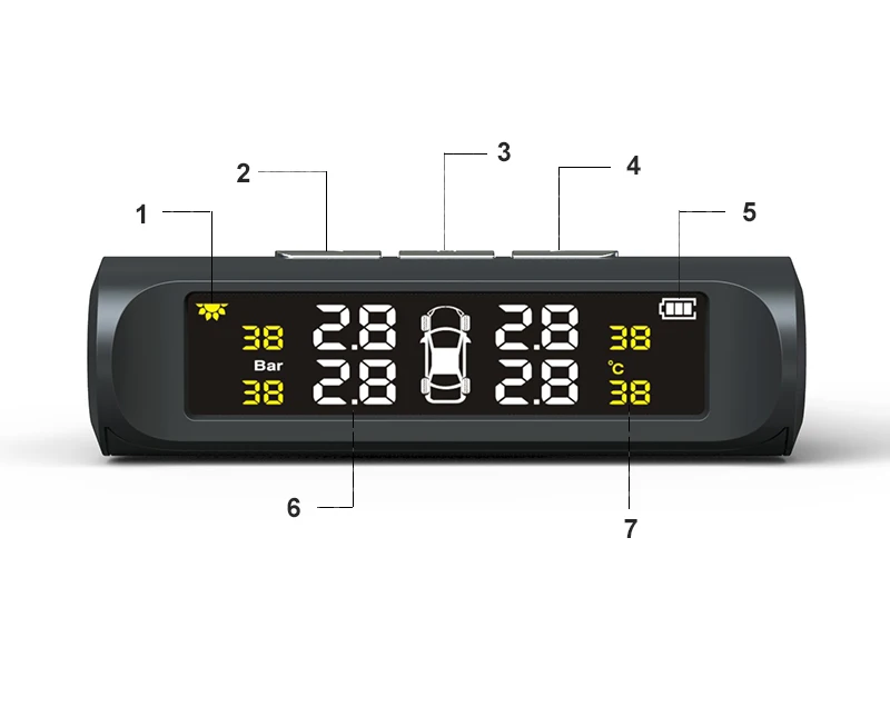 Автомобильная система контроля давления в шинах TPMS, солнечная зарядка, ЖК-дисплей, внешний датчик, автоматическая сигнализация, автомобильная электроника