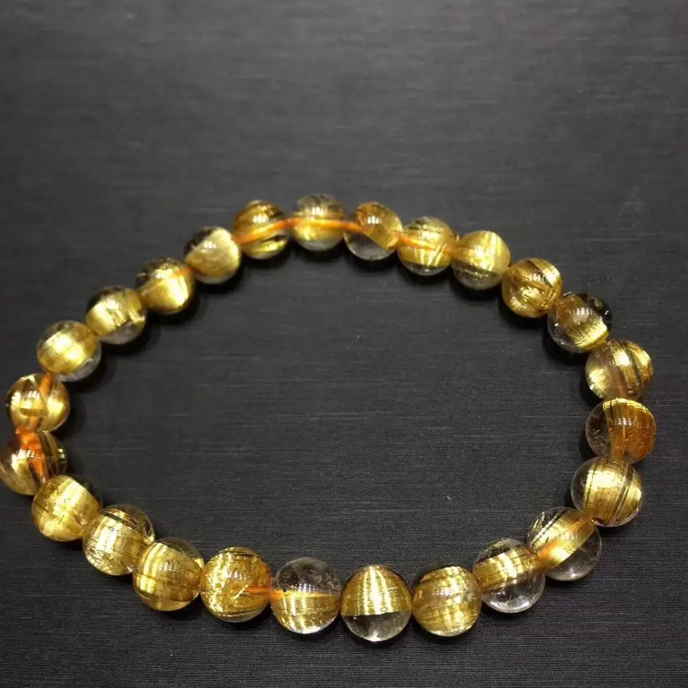 

Top Quality Natural Gold Rutilated Quartz Crystal Brazil Crystal Gemstone Round Beads Bracelet 7mm Jewelry Certificate AAAAAA