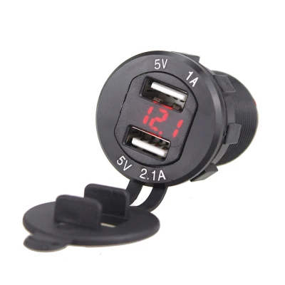 black CARCHET Универсальный 12 V-24 V Автомобиль Мотоцикл Dual USB Автомобильное зарядное устройство прикуривателя USB разветвитель с светодиодный вольтметр Аксессуары для мотоциклов - Название цвета: black