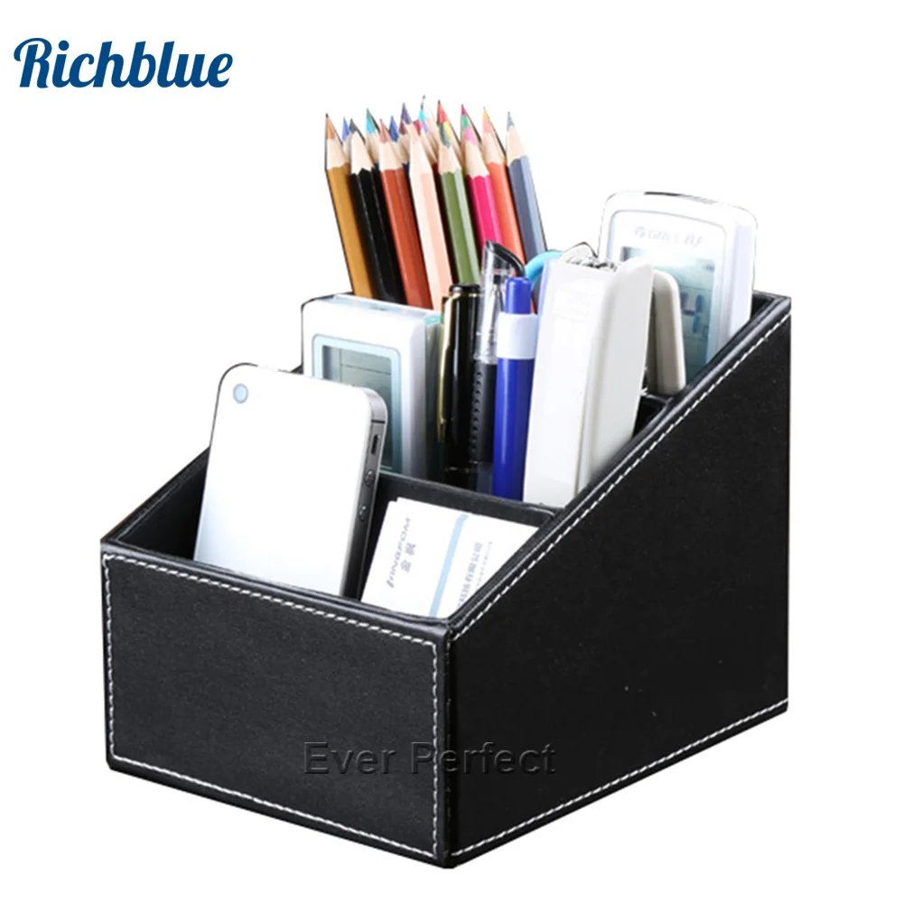 

Multi-funtional PU Leather Desk Remote Control Organizer Sundries Storage Box Home Office Accessories holder