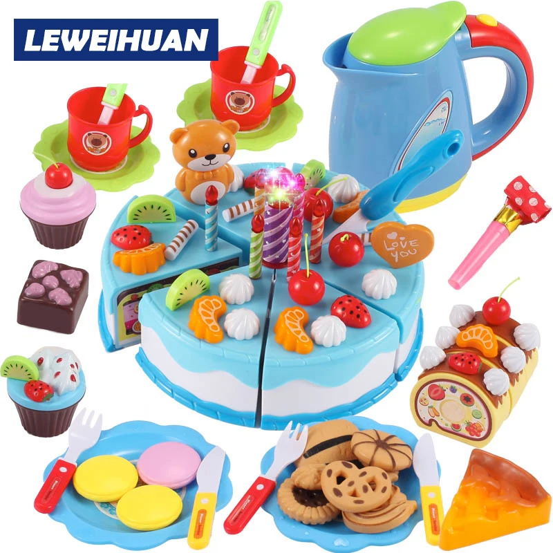 

37-80pcs DIY Model Children's Kitchen Toys Happy Birthday Cake Food Cutting Kit Pretend Play Early Educational Toys For kids