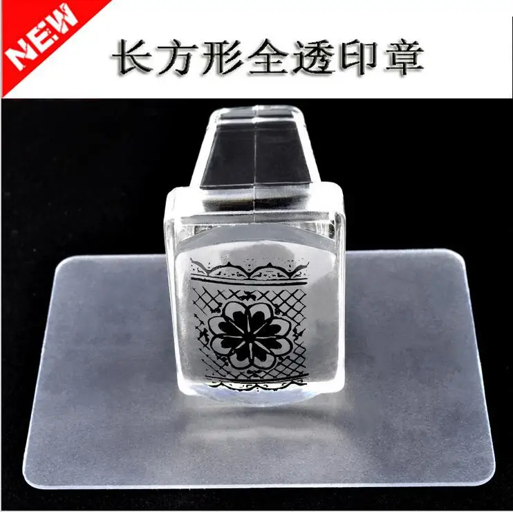 

3.1 head Nail Art Stamper Clear Transparent Jelly Silicone Stamp Plastic Handle Plate Scraper Transfer Square Stamping Manicure
