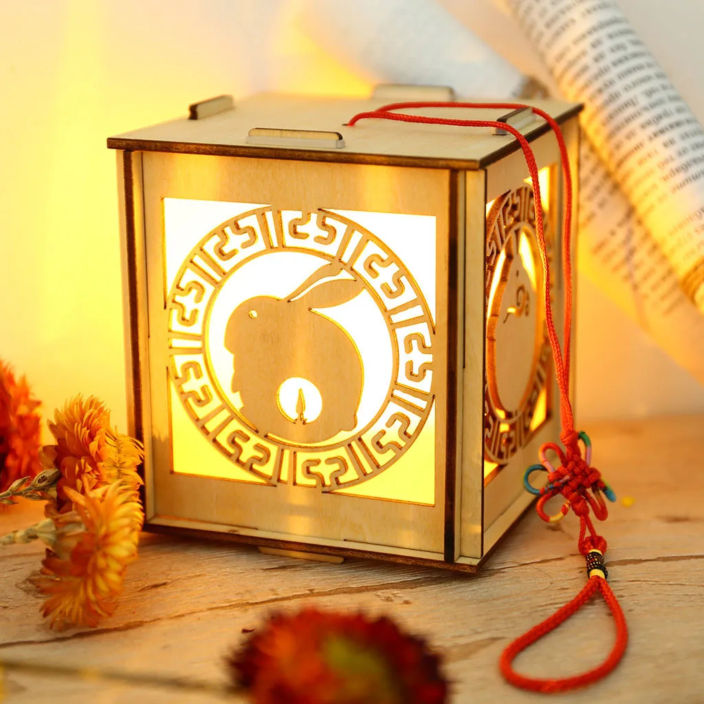 

Chinese Tranditional Mid-Autumn Festival Hanging Lantern Decor DIY Moon Bunny Wooden Chinese Knot Lantern Decoration Assembling