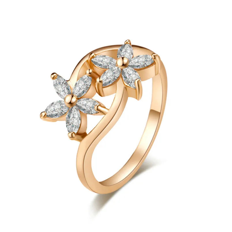 Fashion Personality Star Rhinestone Flower Ring Bride Wedding Engagement Jewelry Rings