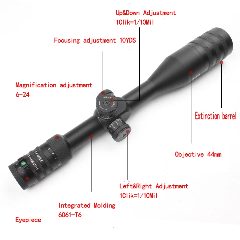 T-EAGLE ER 6-24x50 SFFLE Riflescope первый фокусный прицел с духом уровень тактический прицел дальность винтовки Охота прицел