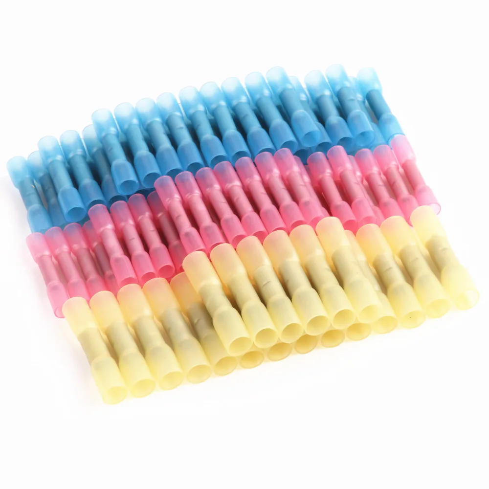 

100PCS Fully Insulated Electrical Wire Butt Connectors 3Colors Heat Shrink Crimp Terminals 3Sizes 22-10 AWG Kit