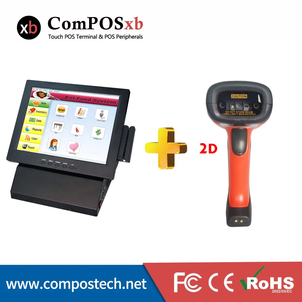 

Monitor Pc 12 Inch Pos All In One Restaurant Pos Terminal With QR Code scanner / 2D laser barcode scanner