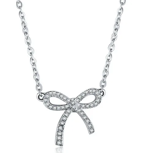 

Real 925 sterling silver zircon bowknot bow necklaces pendant fashion sterling-silver-jewelry statement necklace for Women