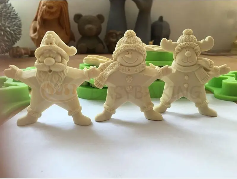 

NEW Arrival 3 pcs Christmas Star Silicone Mould Standing Santa Snowman Rudolph Polymer Clay Tools Fondant Cake Decorating Tools