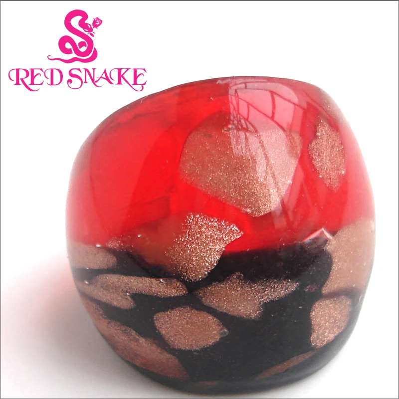 

RED SNAKE Fashion Ring Handmade black and red with brown dots Murano Glass Rings