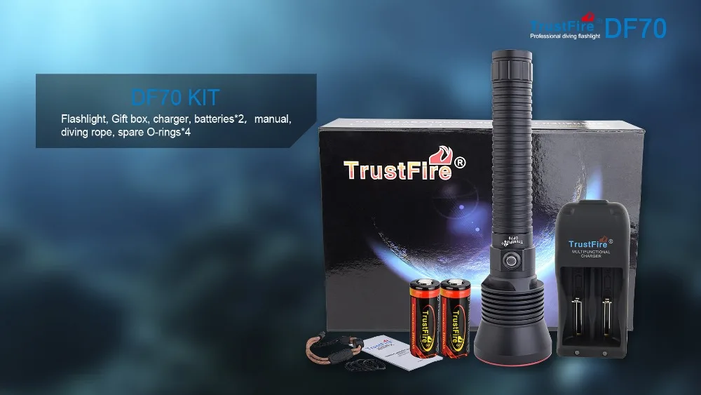 TrustFire DF70 Дайвинг фонарик мощный 3200LM XHP70 светодиодный фонарь для использования под водой 70 м фонарик для дайвинга водонепроницаемый 26650