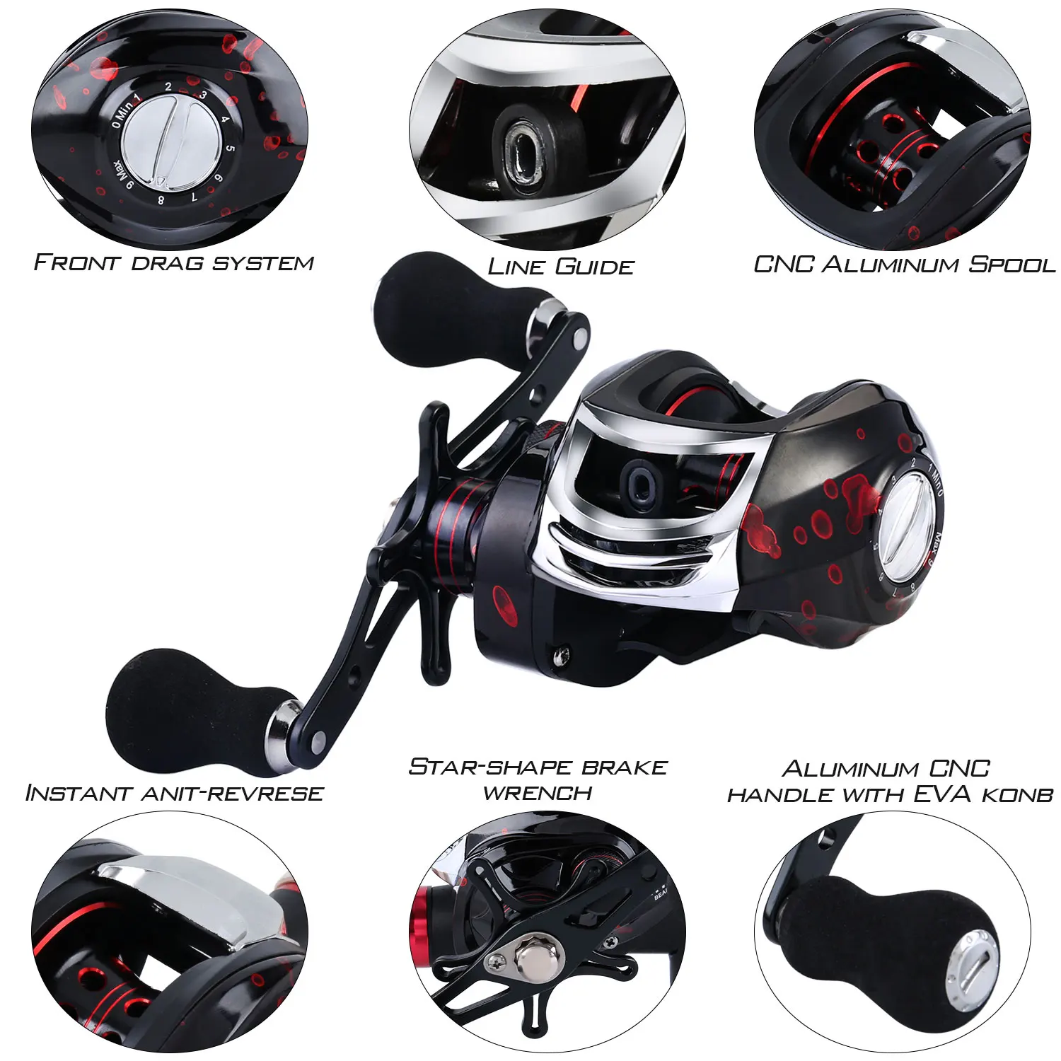 Sougayilang Fishing Rod Reel Combos - 4-pieces M Power Casting Fishing Rod Pole and 17+1BB Baitcasting Reel Kit Tackle Tools Set