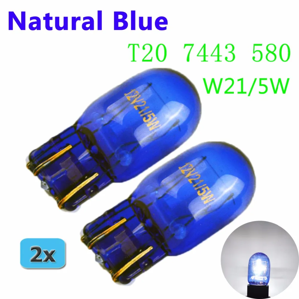 Flytop (2 peças/lote) vidro xenon super branco, 580 7443 w21/5w t20 vidro azul natural 12v 21/5w w3x16q lâmpada de luz automática para carro