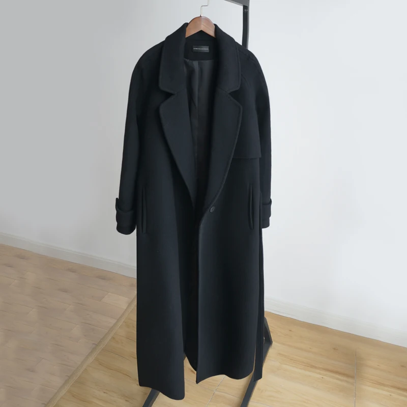 Женское шерстяное пальто теплое шерстяное длинное зимнее пальто с отложным воротником регулируемый пояс парка mujer Офисная Рабочая одежда LX2551