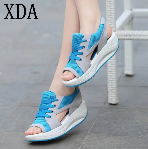 

XDA 2018 new Summer new fish head shoes Women's shoes slope with platform muffin women Shake shoes free shipping